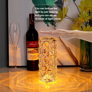 LED Crystal Table Lamp Rose Light Projecto 3/16 Colors Touch Adjustable Romantic Diamond Atmosphere Light USB Touch Night Light